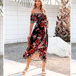 Vici Mandalay Smocked off shoulder high/low dress